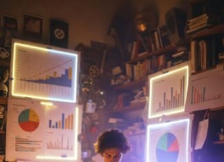 How to Use Meditation for Better Goal Visualization? a person sitting cross-legged in a messy American bedroom surrounded by crumpled Post-it notes with goals written on them,