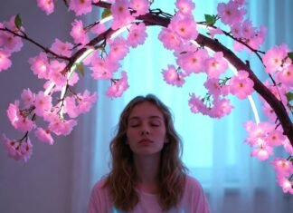 Zen Habits That Will Instantly Reduce Your Stress a slightly disheveled person in sweatpants sitting cross-legged on a messy bedroom floor surrounded by half-empty coffee mugs