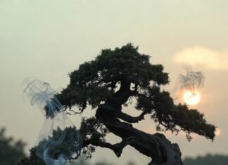 Meditation Rituals Inspired by Zen Traditions a slightly disheveled American guy in sweatpants sitting cross-legged on a cheap yoga mat in a cluttered living room,