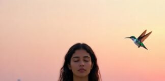Why Yoga Can Be Your Shortcut to Inner Peace (Backed by Science) a frazzled-looking person in loose sweatpants doing a very imperfect lotus pose on a concrete rooftop at golden hour