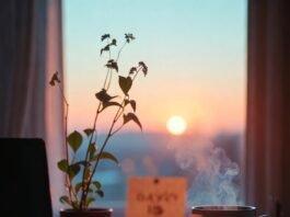 Daily Rituals That Support Your Vision Every Morning a slightly fogged-up pair of reading glasses resting on an open notebook filled with half-legible scribbled goals,