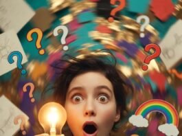 Creative Visualization for Beginners: Boost Your Imagination a slightly disheveled person in a messy American living room sitting cross-legged on the floor surrounded by crumpled notebook pages,