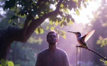 How Mindfulness Can Transform Your Inner Journey a slightly disheveled person in sweatpants sitting cross-legged on a messy apartment floor in dim evening light,